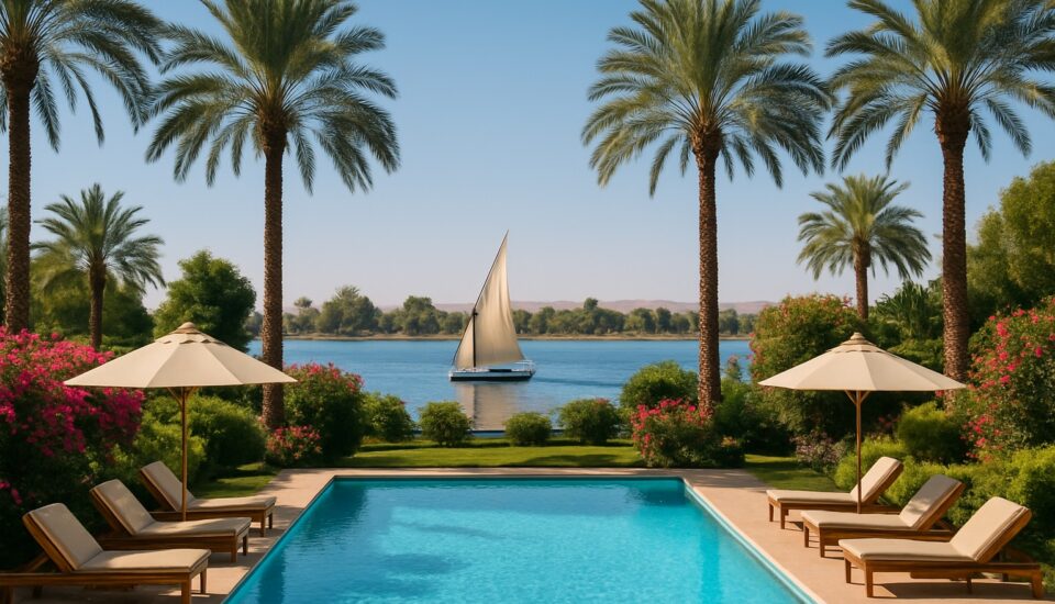 Gartenhotel mit Pool und Feluke am Nil in Luxor (Symbolbild)