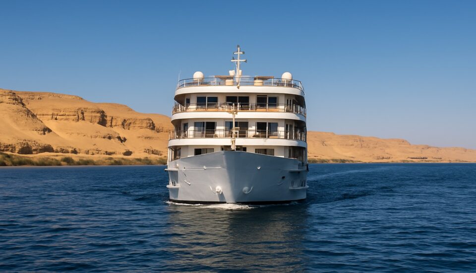 Nilkreuzfahrtschiff faehrt auf dem blauen Nil (Symbolbild)